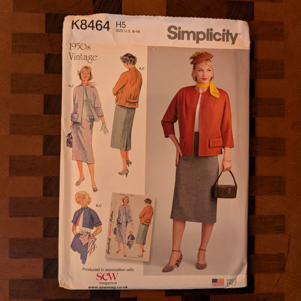 Simplicity K8464 - Uncut - 1950s Vintage - Sizes 6-14 - Skirt and Lined Jacket